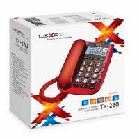 Телефон проводной TEXET TX-260 красный с АОН